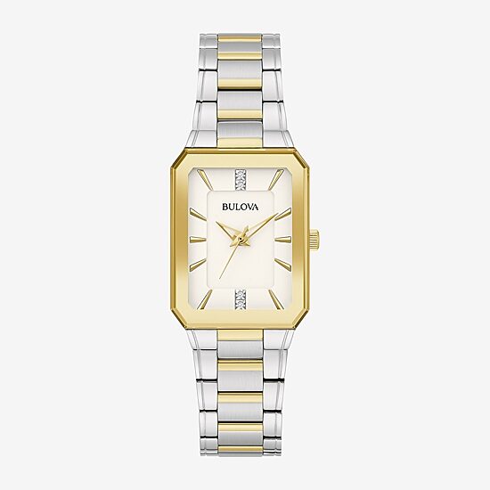 Bulova Womens Diamond Accent Two Tone Stainless Steel Bracelet Watch 98p209