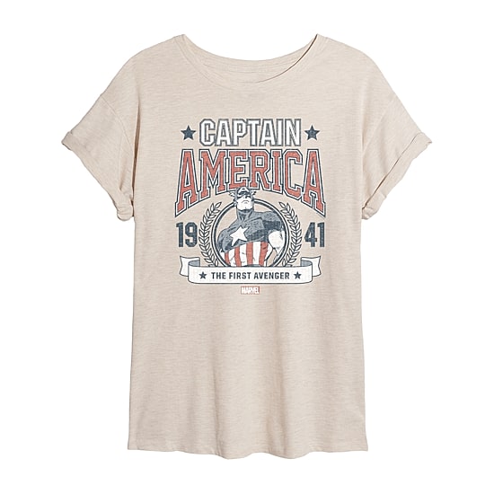 Womens Juniors Crew Neck Short Sleeve Regular Fit Captain America Marvel Graphic T-Shirt