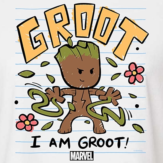 Womens Juniors Crew Neck Short Sleeve Regular Fit Groot Guardians of the Galaxy Marvel Graphic T-Shirt
