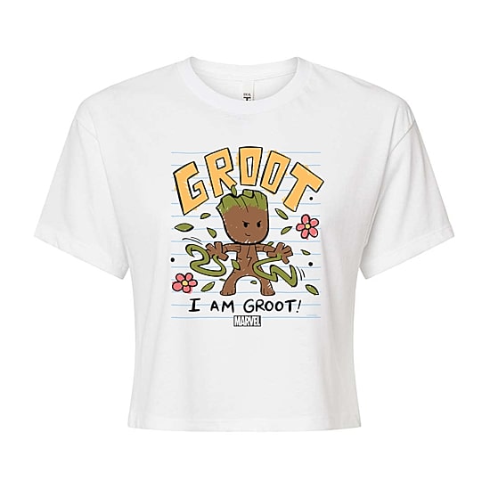 Womens Juniors Crew Neck Short Sleeve Regular Fit Groot Guardians of the Galaxy Marvel Graphic T-Shirt