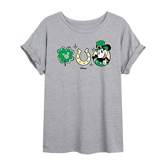 Disney Shamrock And Luck Tee Womens Juniors Crew Neck Short Sleeve Regular Fit Mickey and Friends Graphic T-Shirt