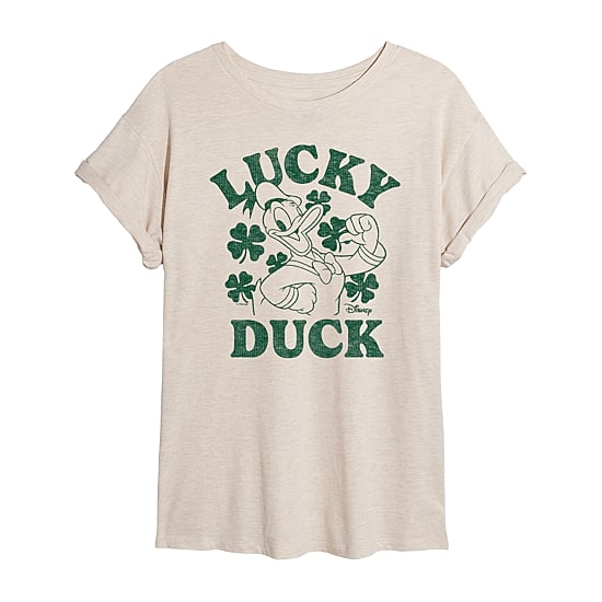 Disney Donald Duck Lucky Duck Tee Womens Juniors Crew Neck Short Sleeve Regular Fit Mickey and Friends Graphic T-Shirt