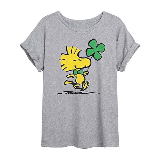 Woodstock Shamrock Tee Womens Juniors Crew Neck Short Sleeve Regular Fit Peanuts Snoopy Graphic T-Shirt