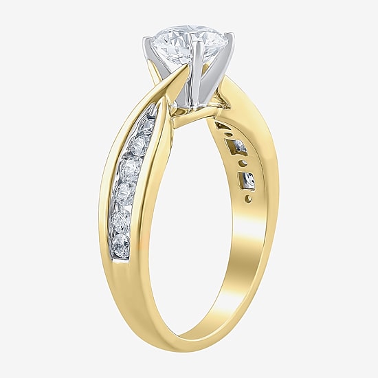 (G / Si2) Womens 1 1/3 CT. T.W. Lab Grown White Diamond 10K Gold Round Side Stone Engagement Ring
