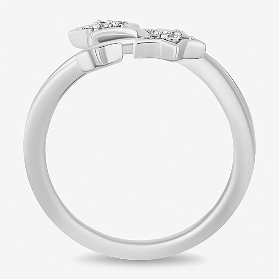 Womens 1/10 CT. T.W. Natural White Diamond Sterling Silver Star Fairies Tinker Bell Bypass  Cocktail Ring