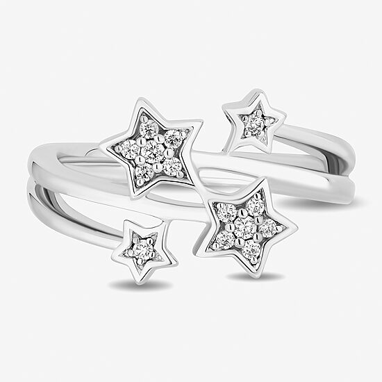 Womens 1/10 CT. T.W. Natural White Diamond Sterling Silver Star Fairies Tinker Bell Bypass  Cocktail Ring