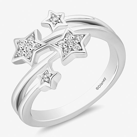 Womens 1/10 CT. T.W. Natural White Diamond Sterling Silver Star Fairies Tinker Bell Bypass  Cocktail Ring