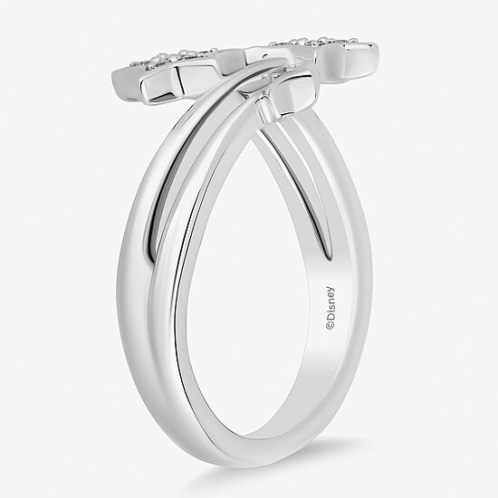 Womens 1/10 CT. T.W. Natural White Diamond Sterling Silver Star Fairies Tinker Bell Bypass  Cocktail Ring