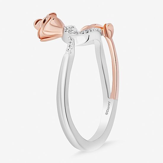 Enchanted Disney Fine Jewelry Womens 1/10 CT. T.W. Natural White Diamond 14K Rose Gold Over Silver Sterling Silver Flower Heart Beauty and the Beast Belle Princess Cocktail Ring