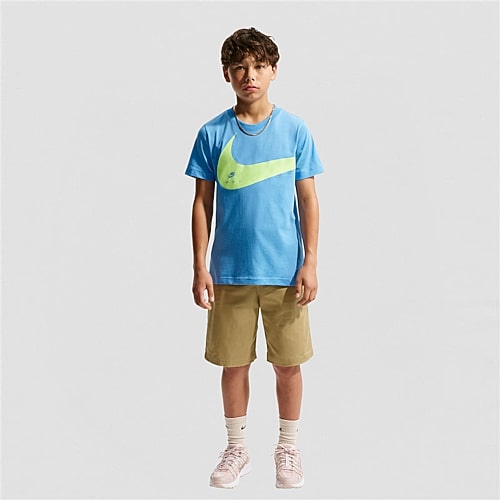 Nike Club Big Kid Unisex Crew Neck Short Sleeve Regular Fit Graphic T-Shirt, Small, Blue