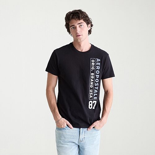 AEROPOSTALE Mens Crew Neck Short Sleeve Classic Fit Graphic T-Shirt, X-large, Black