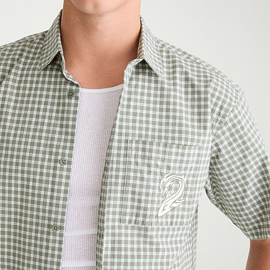 AEROPOSTALE Mens Short Sleeve Boxy Fit Stretch Fabric Button-Down Shirt