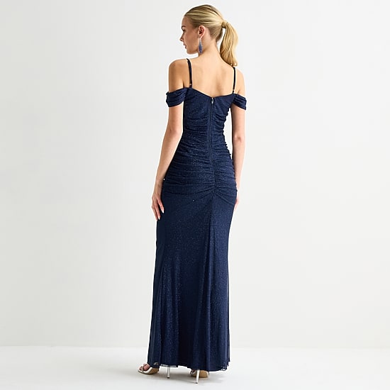 Radiante Couture Womens Juniors Sweetheart Neck Sleeveless Off the Shoulder Glitter Bodycon Dress