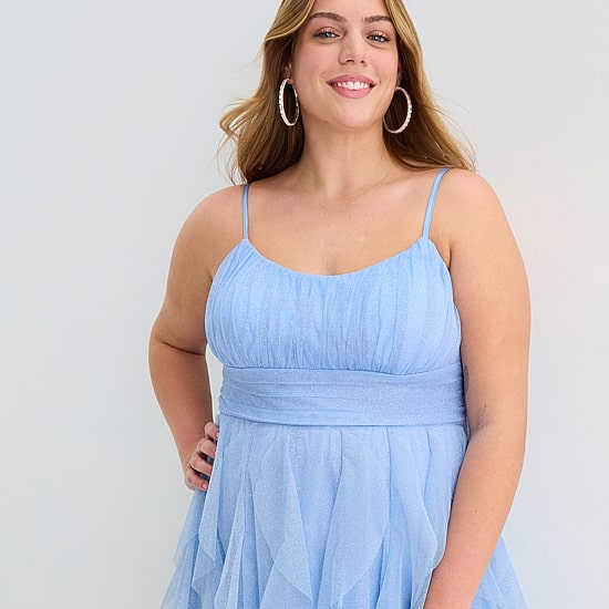 Radiante Couture Womens Juniors Plus Scoop Neck Sleeveless A-Line Dress