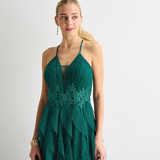 Radiante Couture Womens Juniors V Neck Sleeveless A-Line Dress