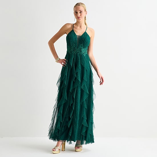 Radiante Couture Womens Juniors V Neck Sleeveless A-Line Dress
