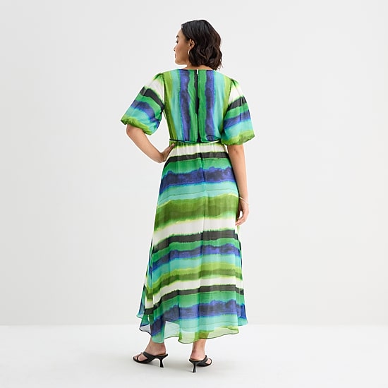 Melonie T Womens V Neck Short Sleeve Puffed Maxi Dress