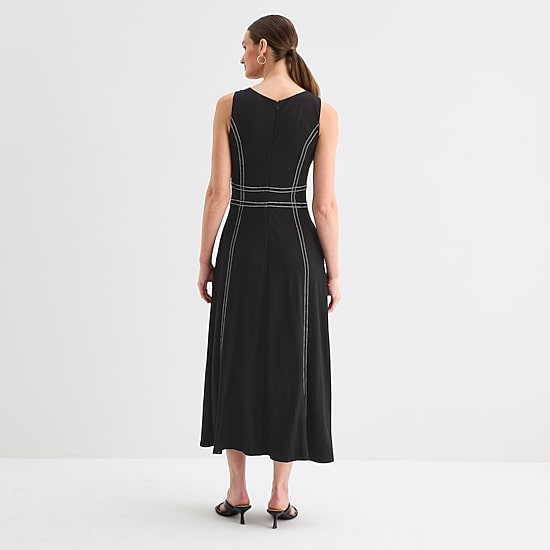Sam And Jess Womens Midi Boat Neck Sleeveless Fit + Flare Dress