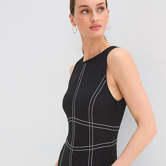 Sam And Jess Womens Midi Boat Neck Sleeveless Fit + Flare Dress