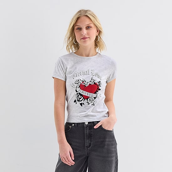 Forever 21 Womens Juniors V Neck Short Sleeve Regular Fit Graphic T-Shirt
