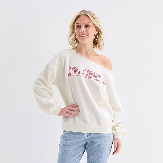 Forever 21 Womens Juniors Asymmetrical Neck Long Sleeve Sweatshirt