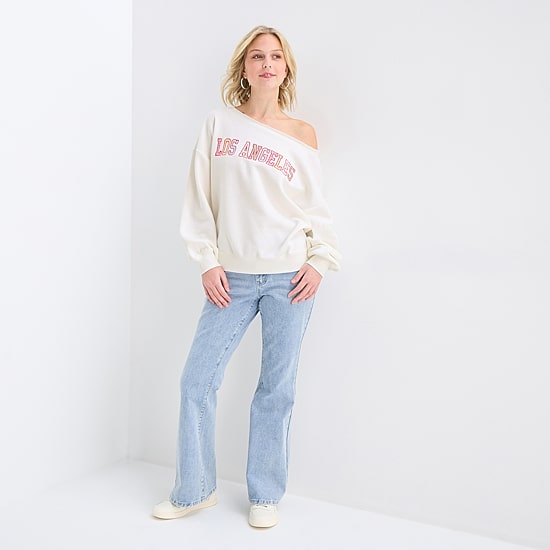 Forever 21 Womens Juniors Asymmetrical Neck Long Sleeve Sweatshirt