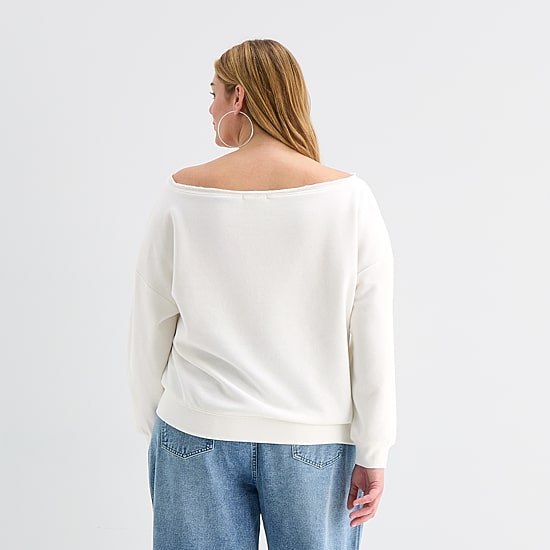 Forever 21 Womens Juniors Plus Boat Neck Long Sleeve Sweatshirt