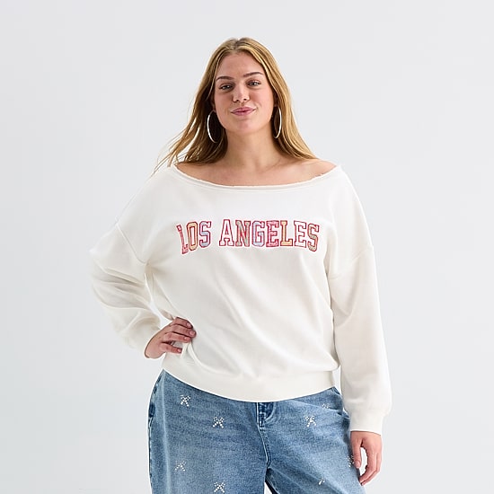 Forever 21 Womens Juniors Plus Boat Neck Long Sleeve Sweatshirt