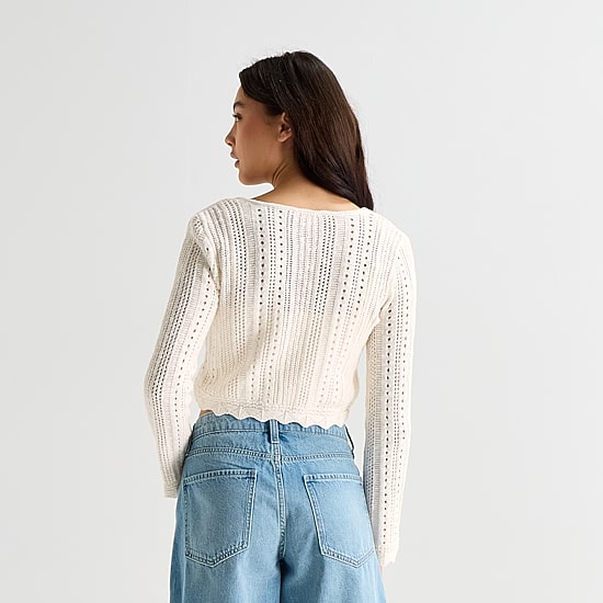 Arizona Womens Square Neck Long Sleeve Layered Sweater Juniors