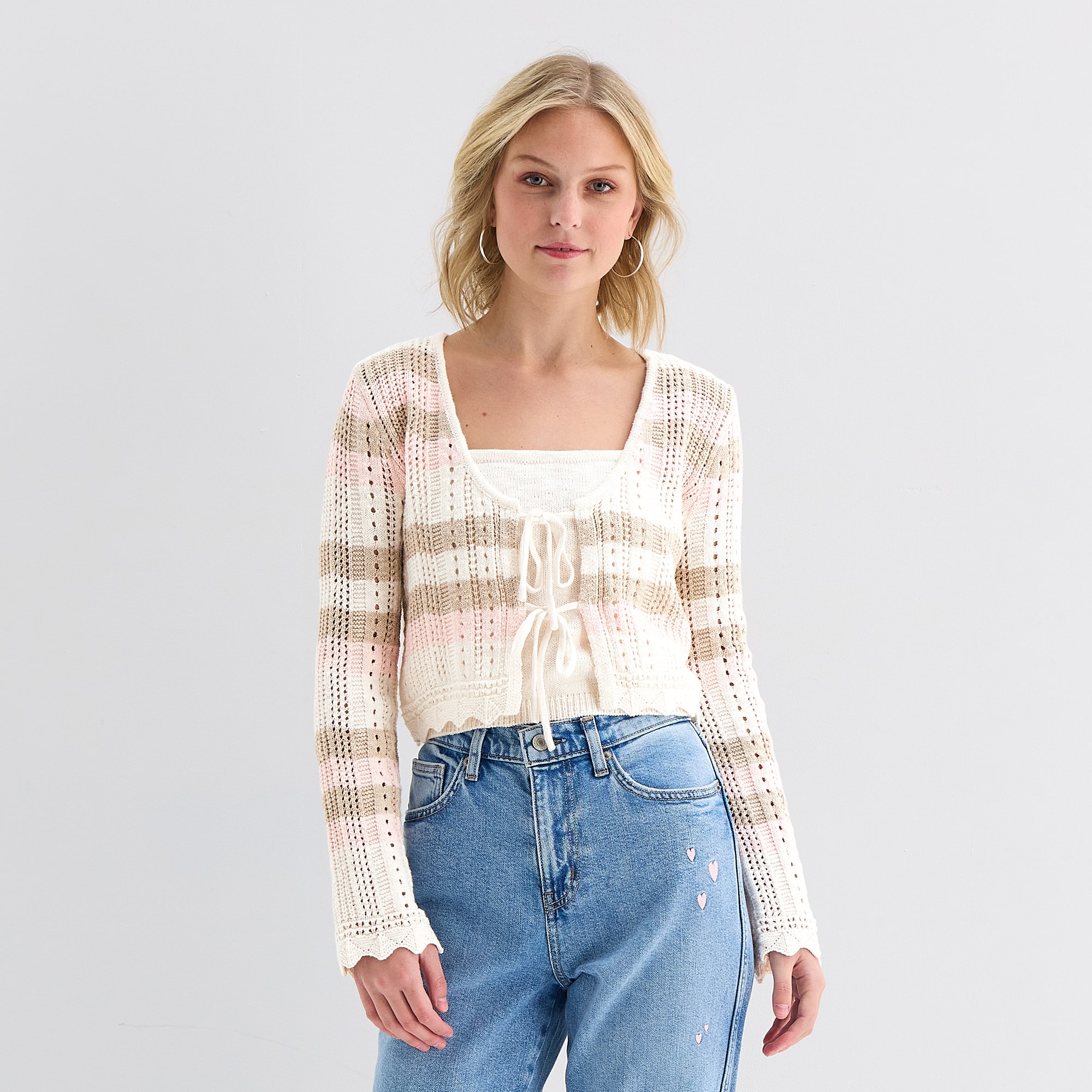 Arizona Womens Square Neck Long Sleeve Layered Sweater Juniors