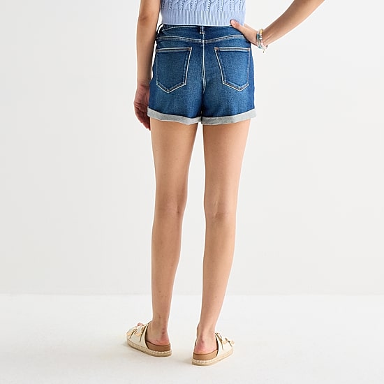 Arizona Curvy Womens 4" Mid Rise Juniors Denim Short