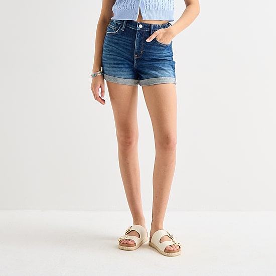 Arizona Curvy Womens 4" Mid Rise Juniors Denim Short