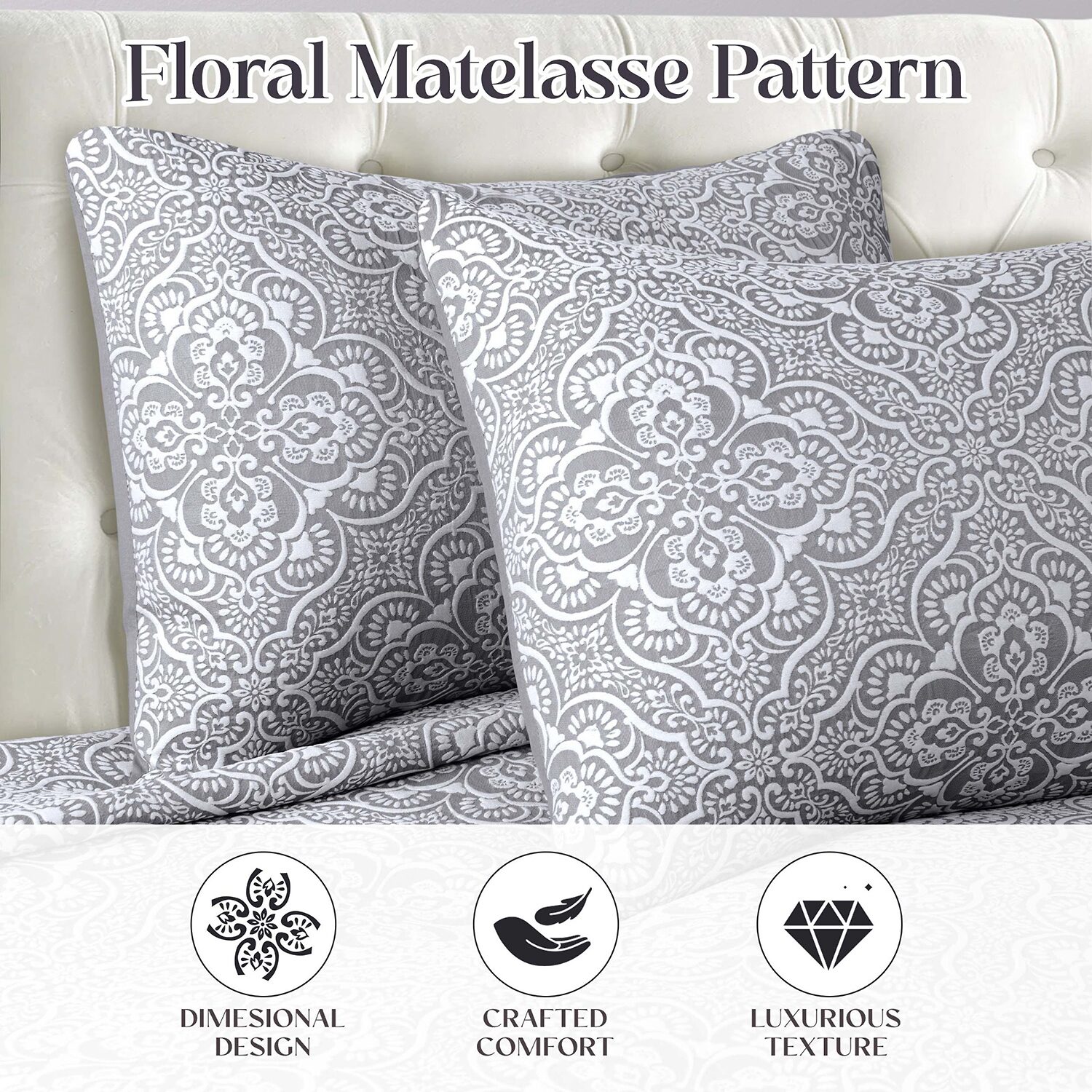 SUPERIOR® Enzy Floral Matelassé Textured Woven Bedspread with Shams