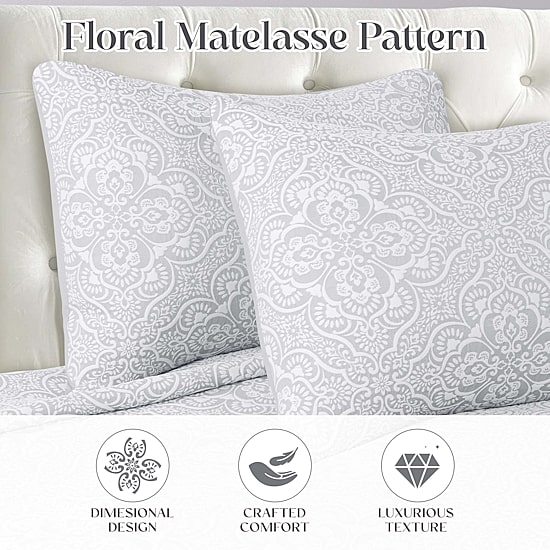 SUPERIOR® Enzy Floral Matelassé Textured Woven Bedspread with Shams