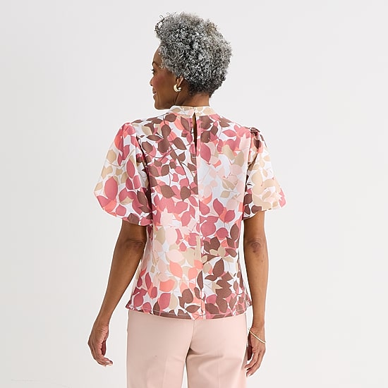 Liz Claiborne Womens Keyhole Neck Short Sleeve Blouse