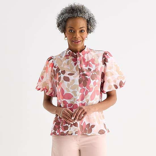 Liz Claiborne Womens Keyhole Neck Short Sleeve Blouse - JCPenney