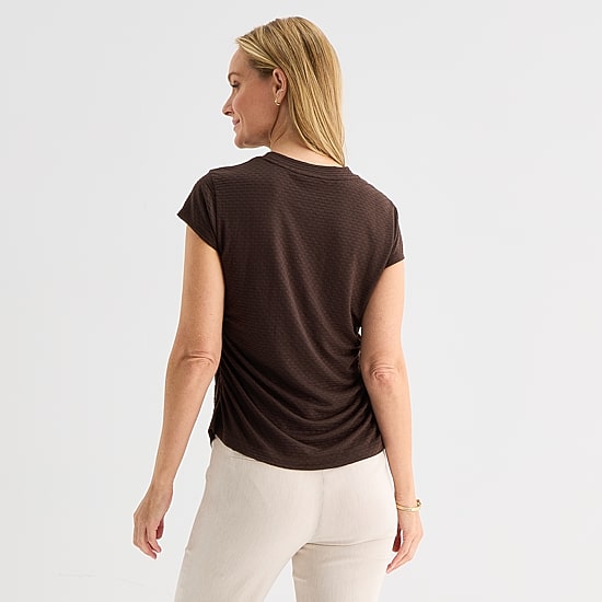 Liz Claiborne Ruched Womens Crew Neck Short Sleeve Blouse