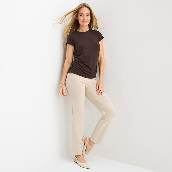 Liz Claiborne Ruched Womens Crew Neck Short Sleeve Blouse