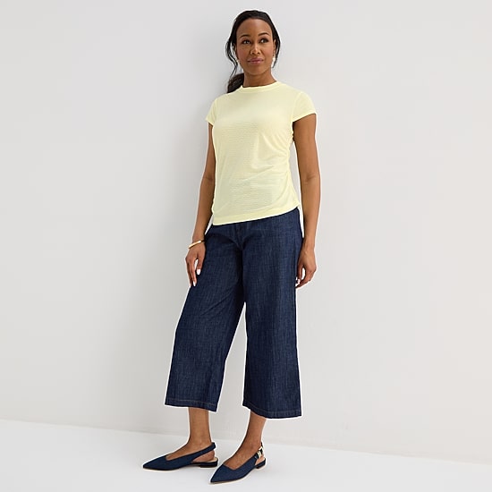 Liz Claiborne Ruched Womens Crew Neck Short Sleeve Blouse