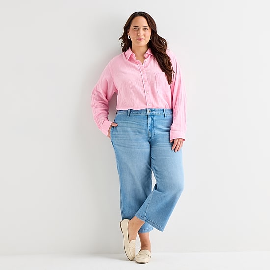 St. John's Bay Womens Plus High Rise Wide Leg Jean