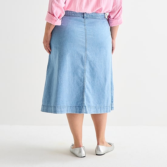 St. John's Bay Womens Plus High Rise Midi A-Line Skirt