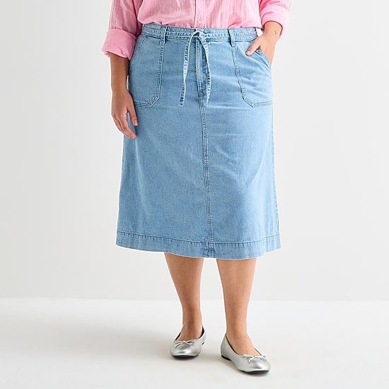 St. John's Bay Womens Plus High Rise Midi A-Line Skirt
