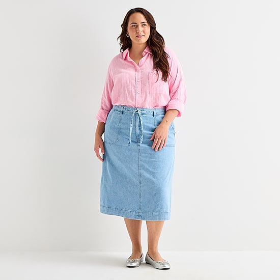 St. John's Bay Womens Plus High Rise Midi A-Line Skirt
