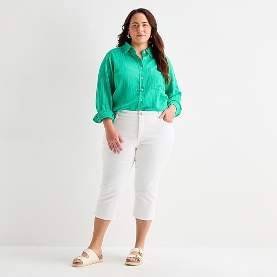St. John's Bay Womens Plus Secretly Slender Mid Rise Capri Jean