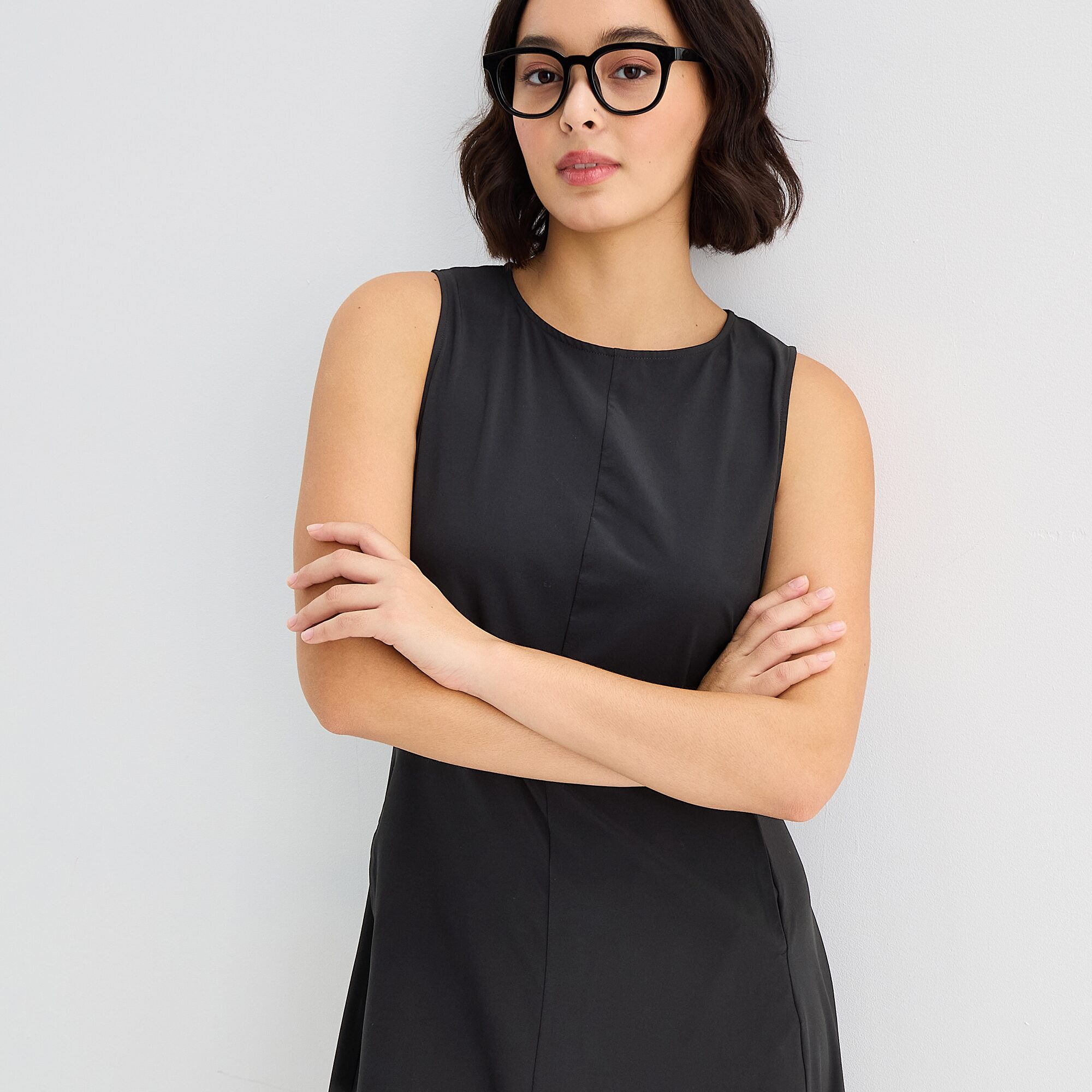 Stylus Womens Midi Crew Neck Sleeveless Fit + Flare Dress