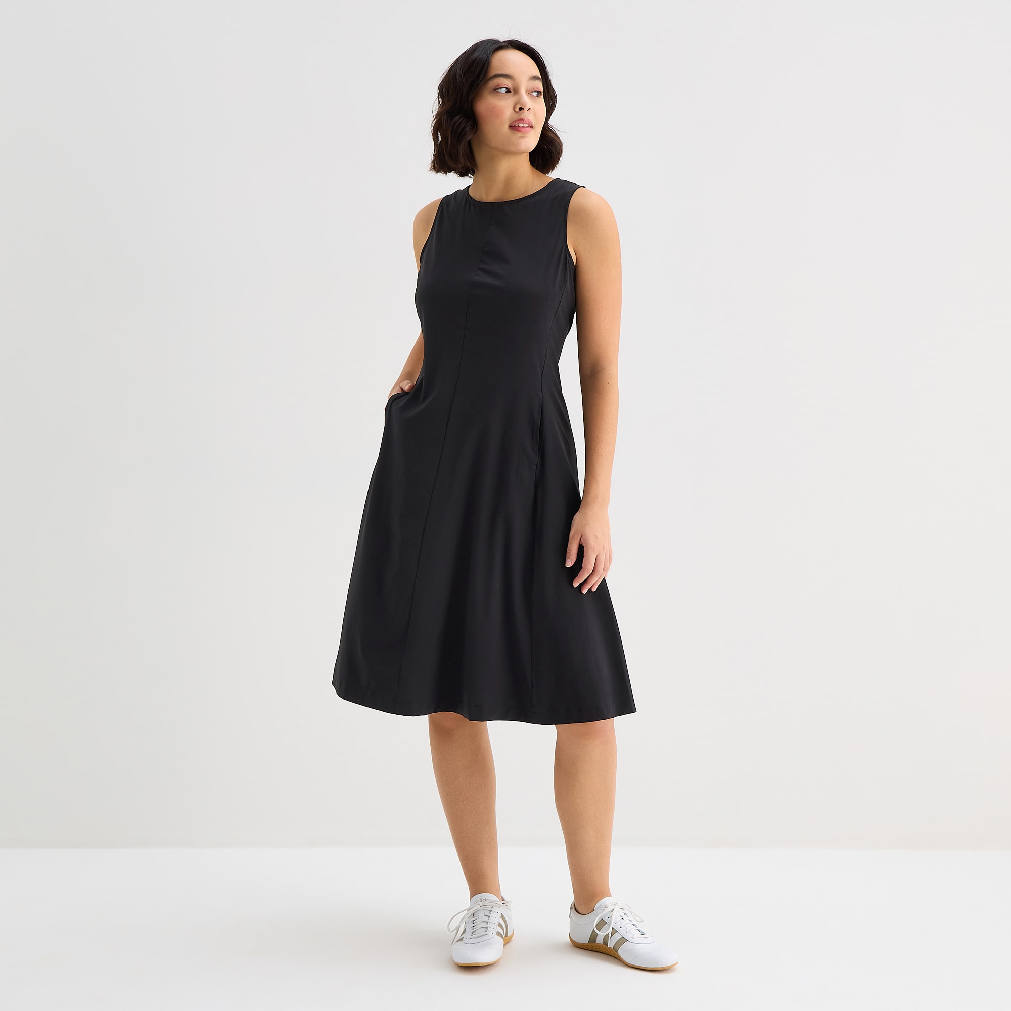 Stylus Womens Midi Crew Neck Sleeveless Fit + Flare Dress