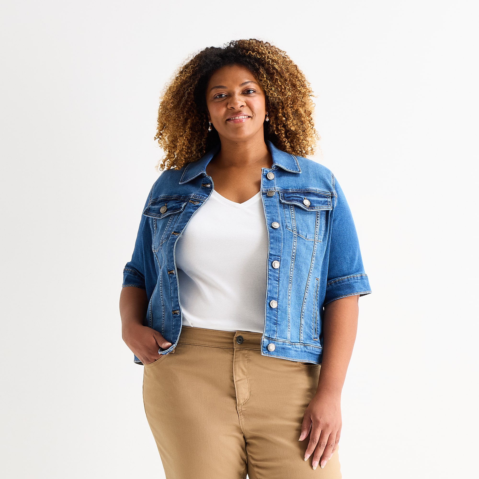 St. John's Bay Womens Plus Denim Lightweight Jacket