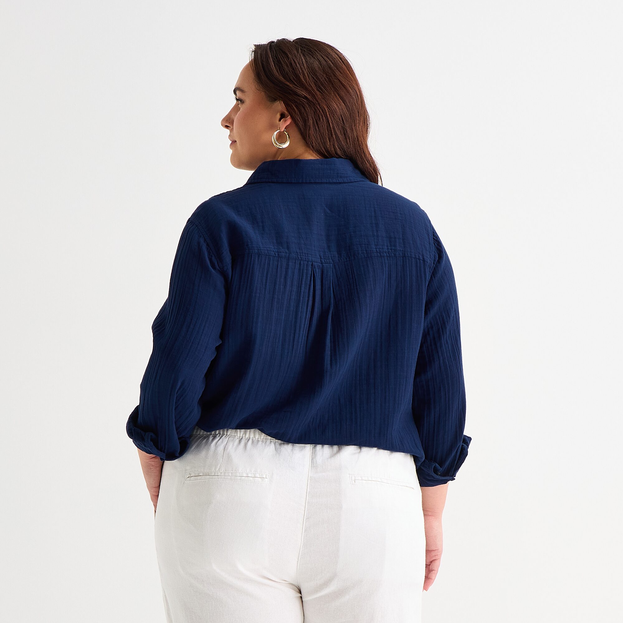 St. John's Bay Womens Plus Long Sleeve Relaxed Fit Button-Down Shirt