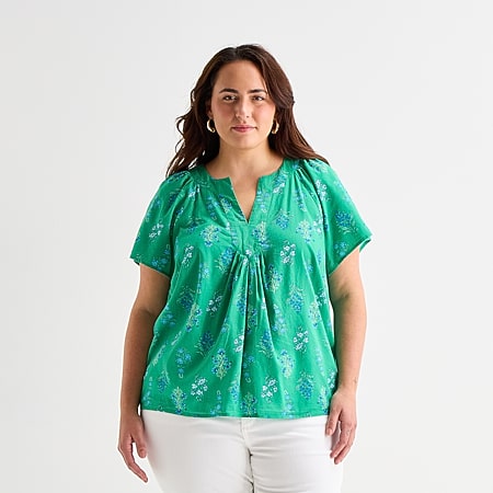 a.n.a Womens Plus Round Neck Short Sleeve Blouse - JCPenney