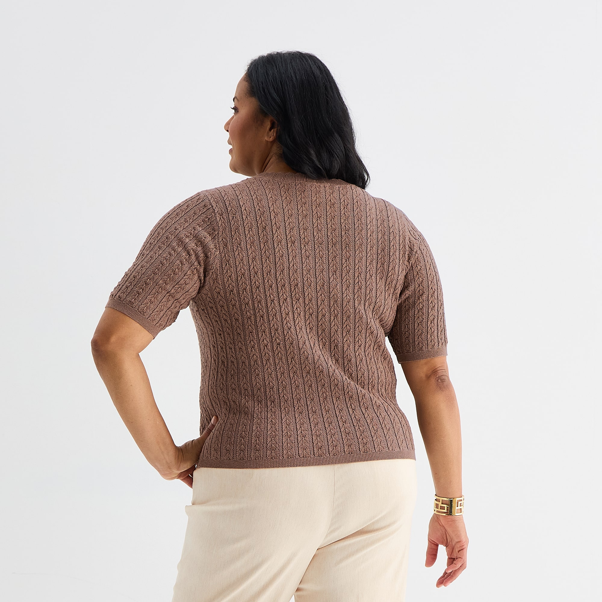 Liz Claiborne Plus Womens Scallop Neck Short Sleeve Pullover Sweater